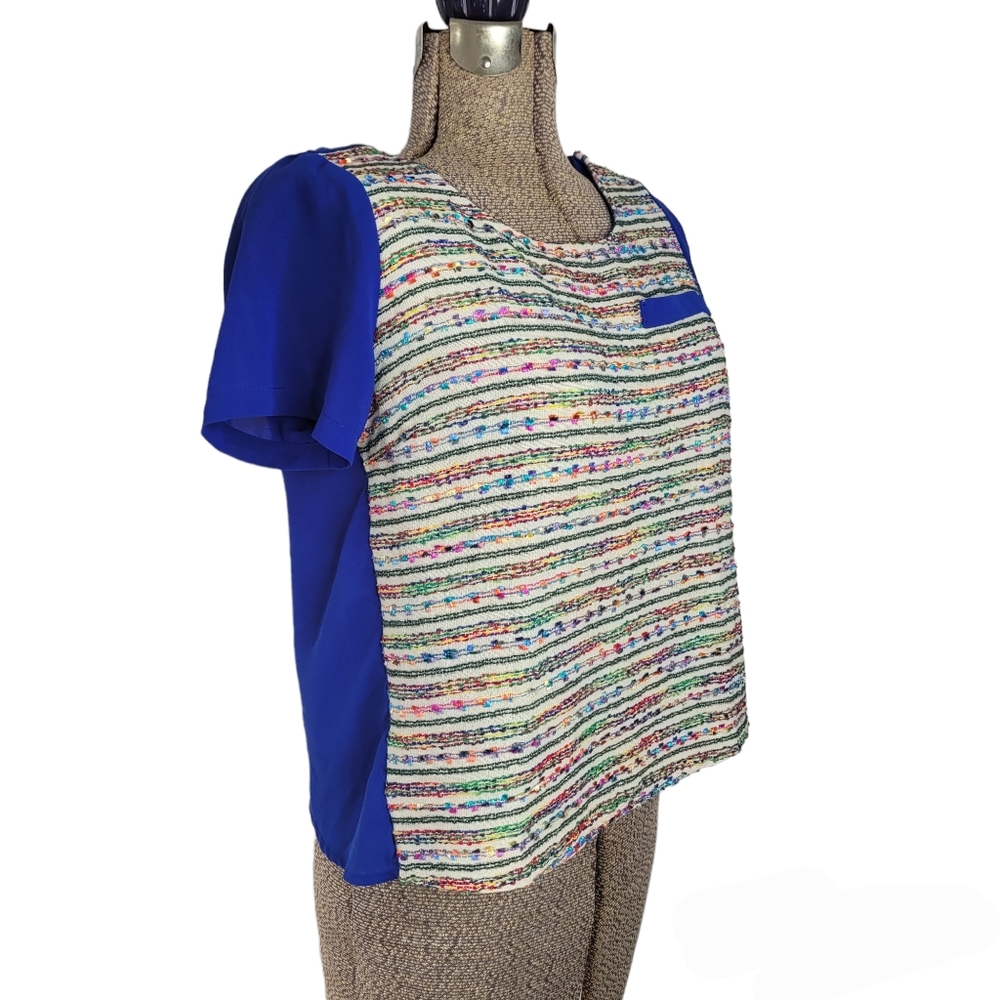 Potter's Pot blue embroidered top with sheer back size Medium